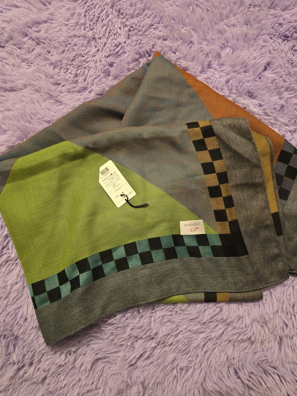 Givenchy Green Multi-Color Checker Accent Scarf